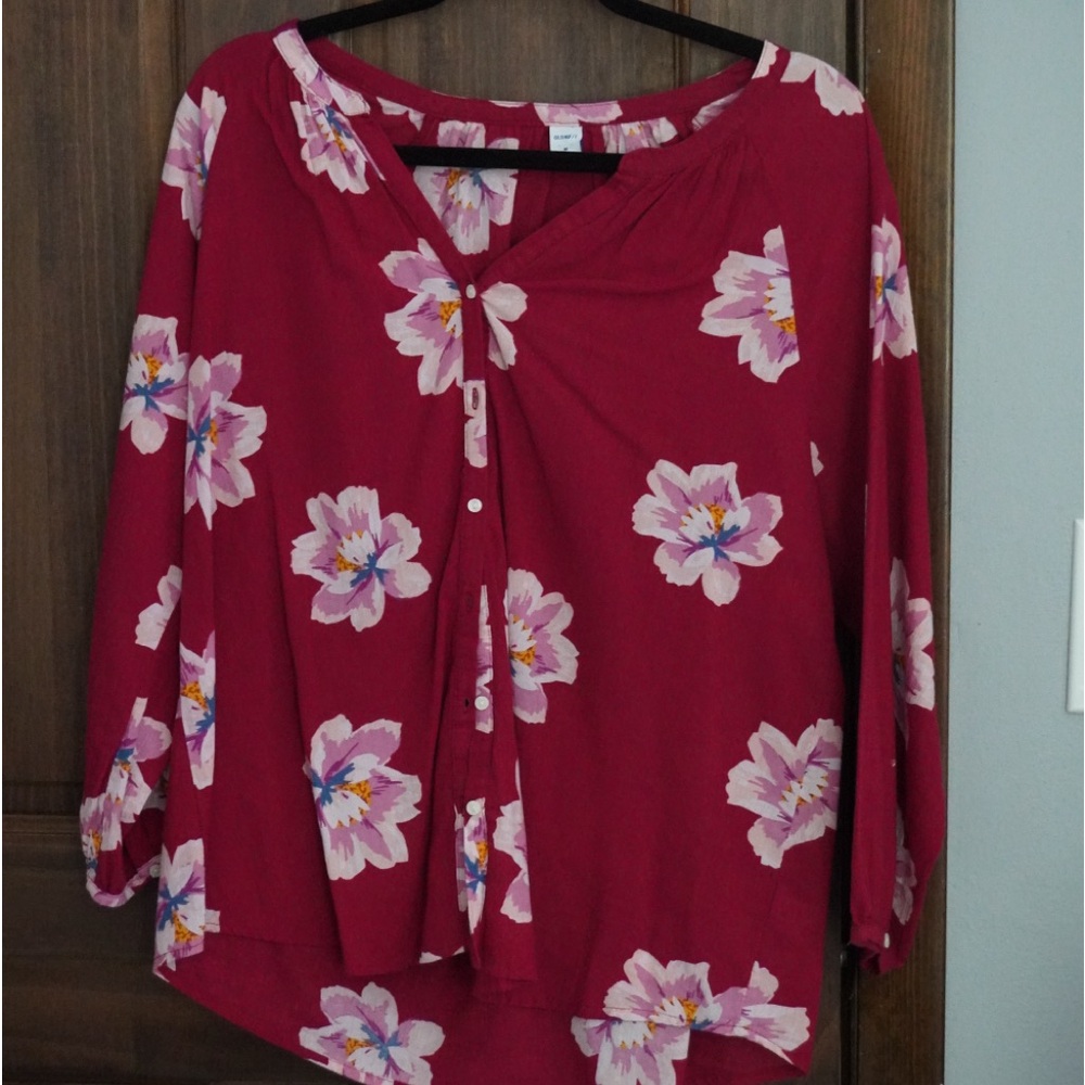 Red floral blouse
